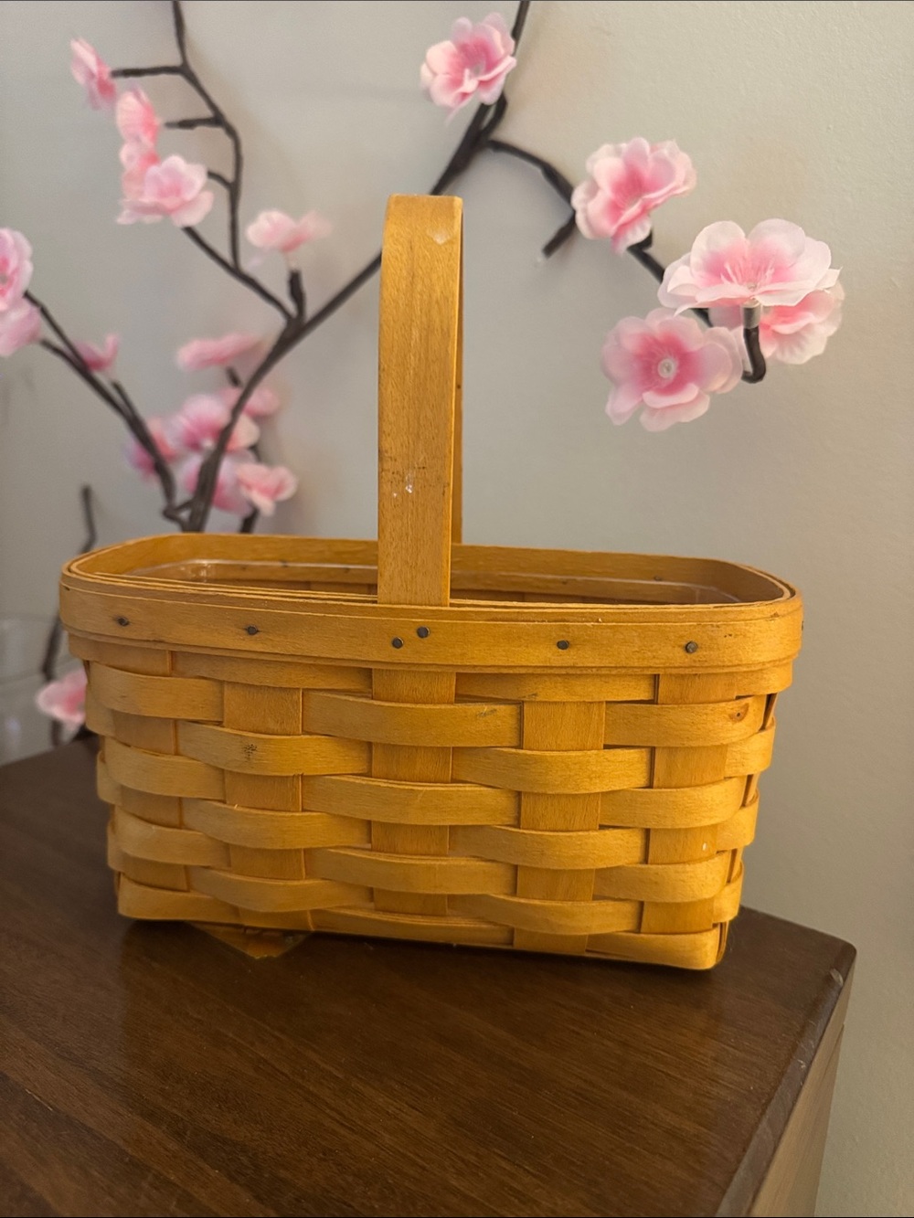 Longaberger Yellow Woven Market Basket with Handle